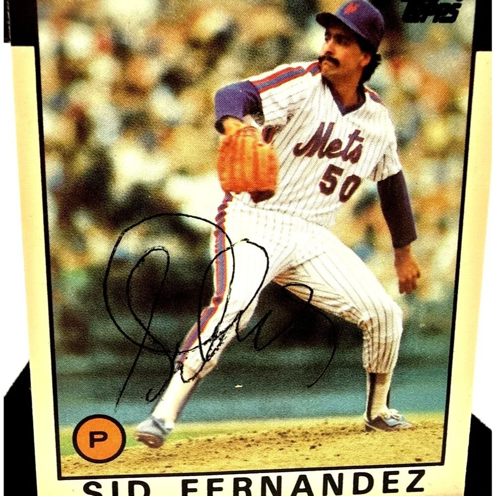Sid Fernandez, Howard Johnson & Dave Johnson  Signed 1989 TOppdNY Mets 1986